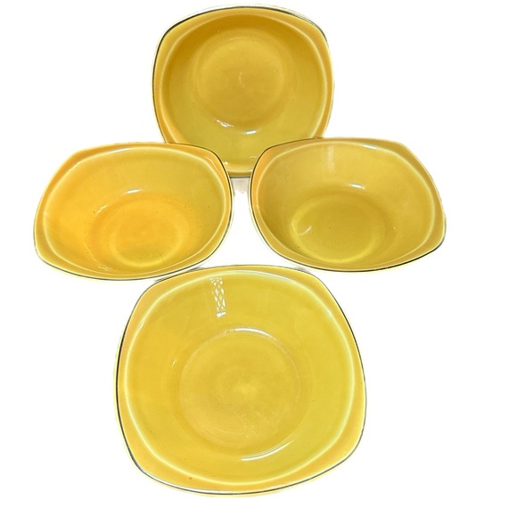Vintage Paden City Pottery Minion Mandarín Yellow  1950s Set of 4 Cereal Bowls - Picture 1 of 9